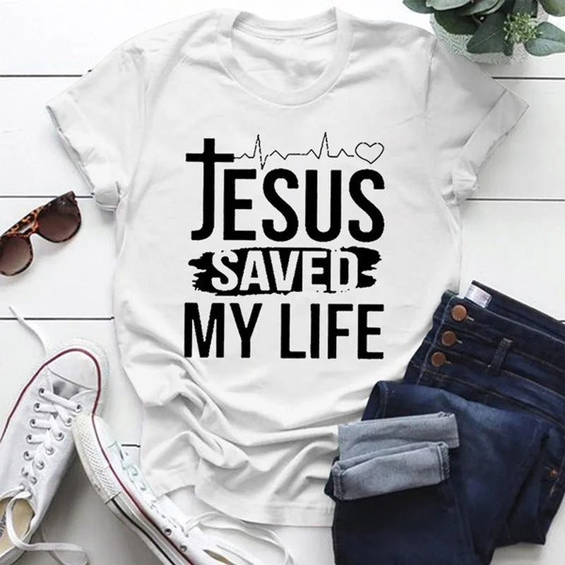 Jesus Save My Life Print Women T Shirt