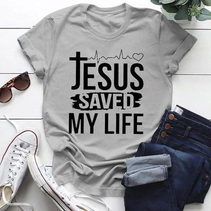 Jesus Save My Life Print Women T Shirt